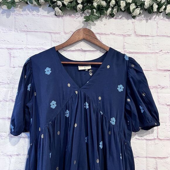 Bombay Paisley Babydoll Dress Embroidered Floral Puff Sleeve Size Small Boho - Picture 3 of 9